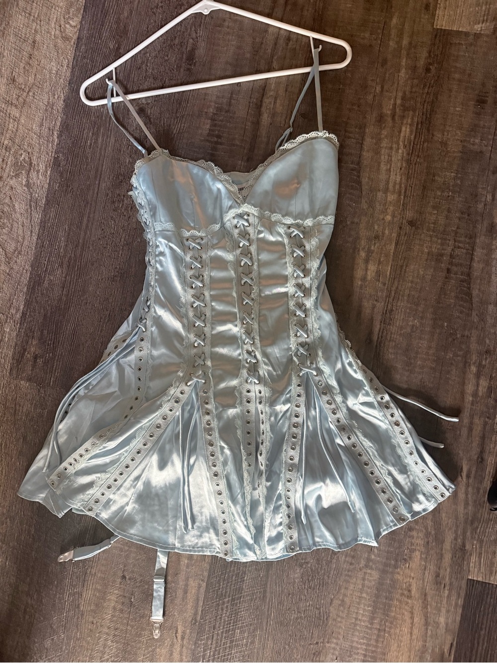 Light blue satin lace tie dress